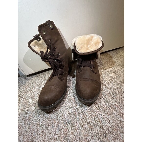 Roxy Bruna Fold Over Fuzzy Combat Boots Chocolate brown 8.5 - Picture 13 of 16